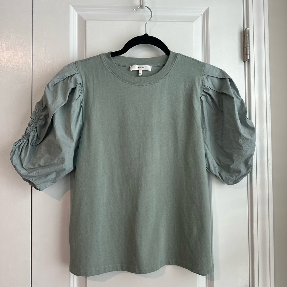 FRAME Women’s Poplin-Paneled Cotton-Jersey Top Sage Green Size Large